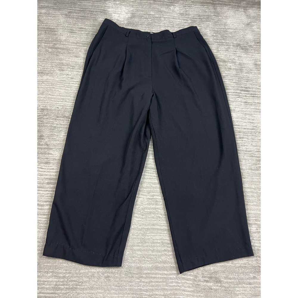 Sag Harbor Woman Trousers Women 18W Black Pleated Wide Leg Cropped High Rise
